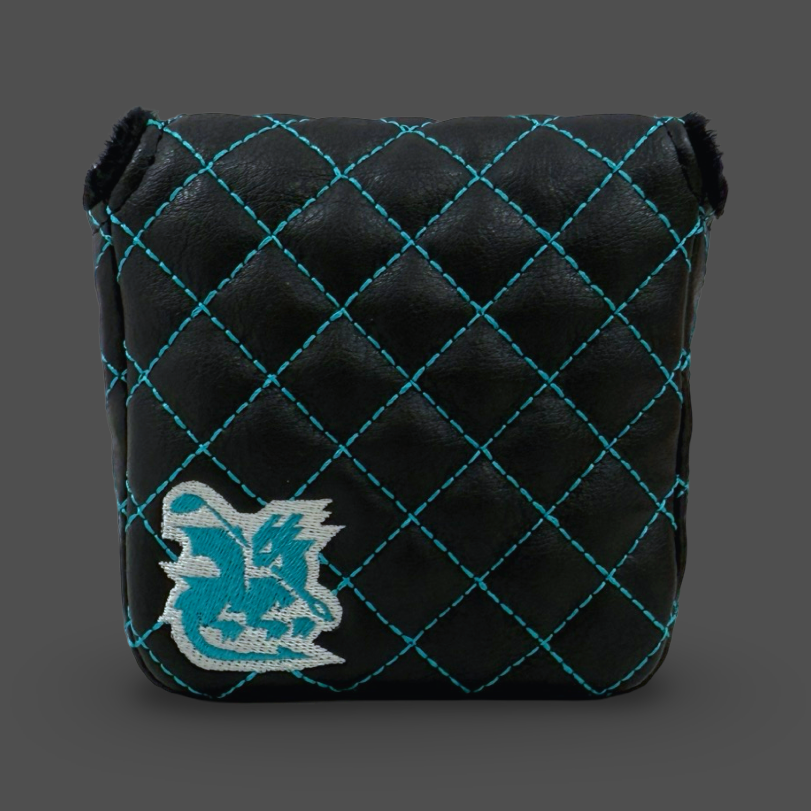 Large mallet golf putter headcover. Black with tiffany quilted stitching.