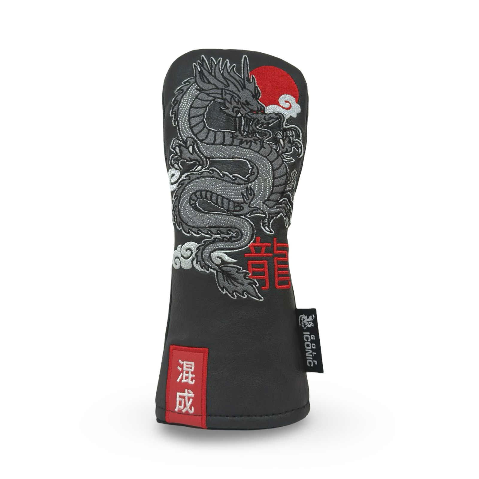 Hybrid golf headcover featuring a dragon